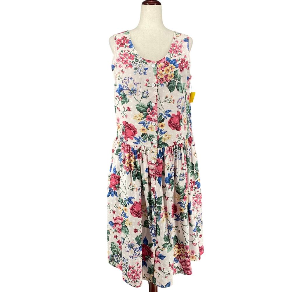Vtg 80s 90s NOS Brights Creek Cottage Garden Midi Dress Romantic Boho 14? Floral